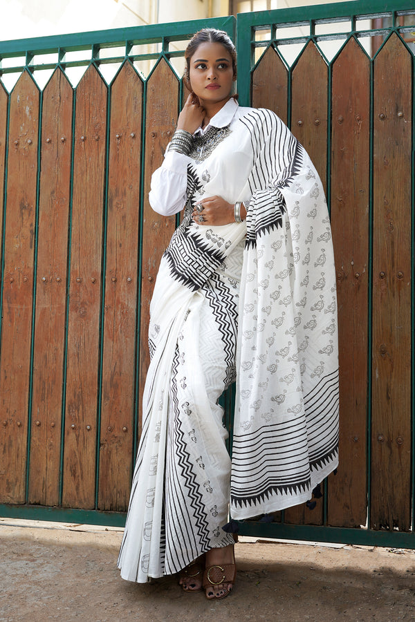 Teejh Madhubala Hand Block Saree