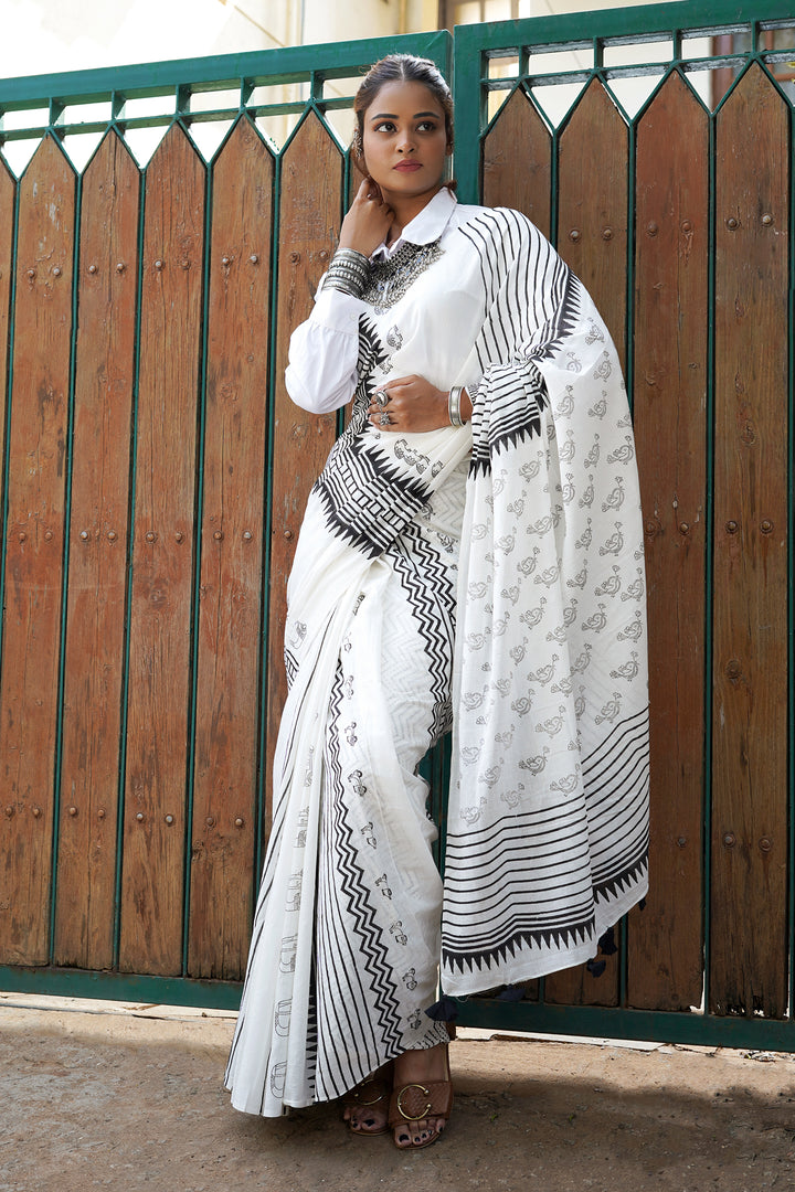 Teejh Madhubala Hand Block Saree