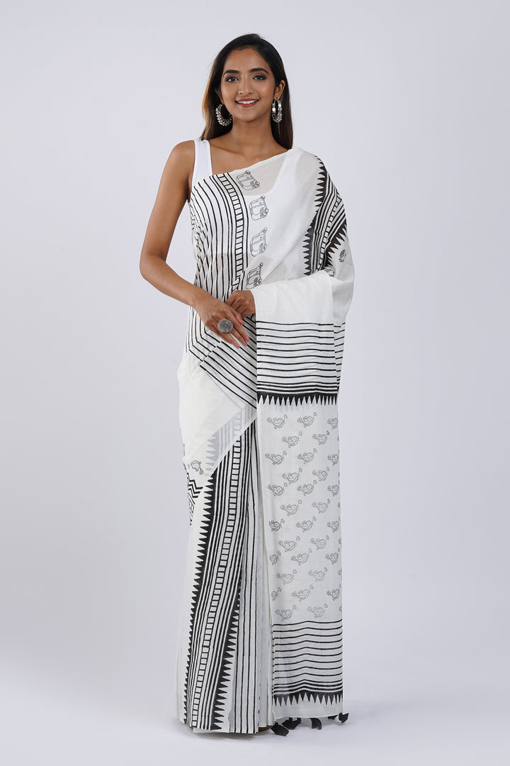 Teejh Madhubala Hand Block Saree
