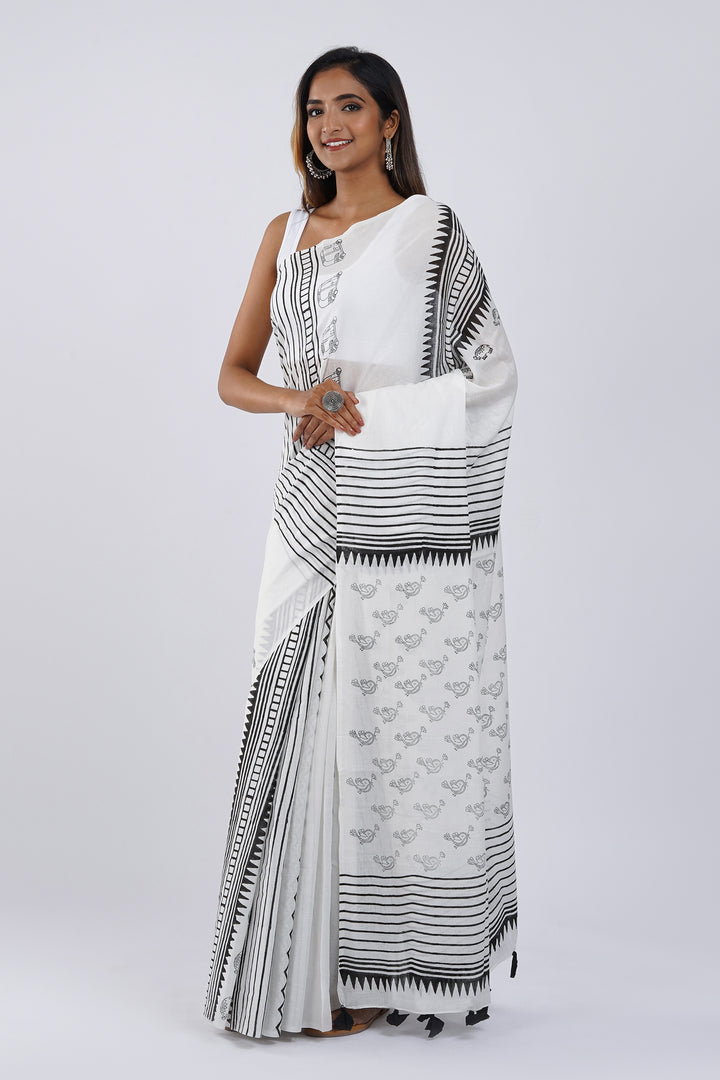 Teejh Madhubala Hand Block Saree