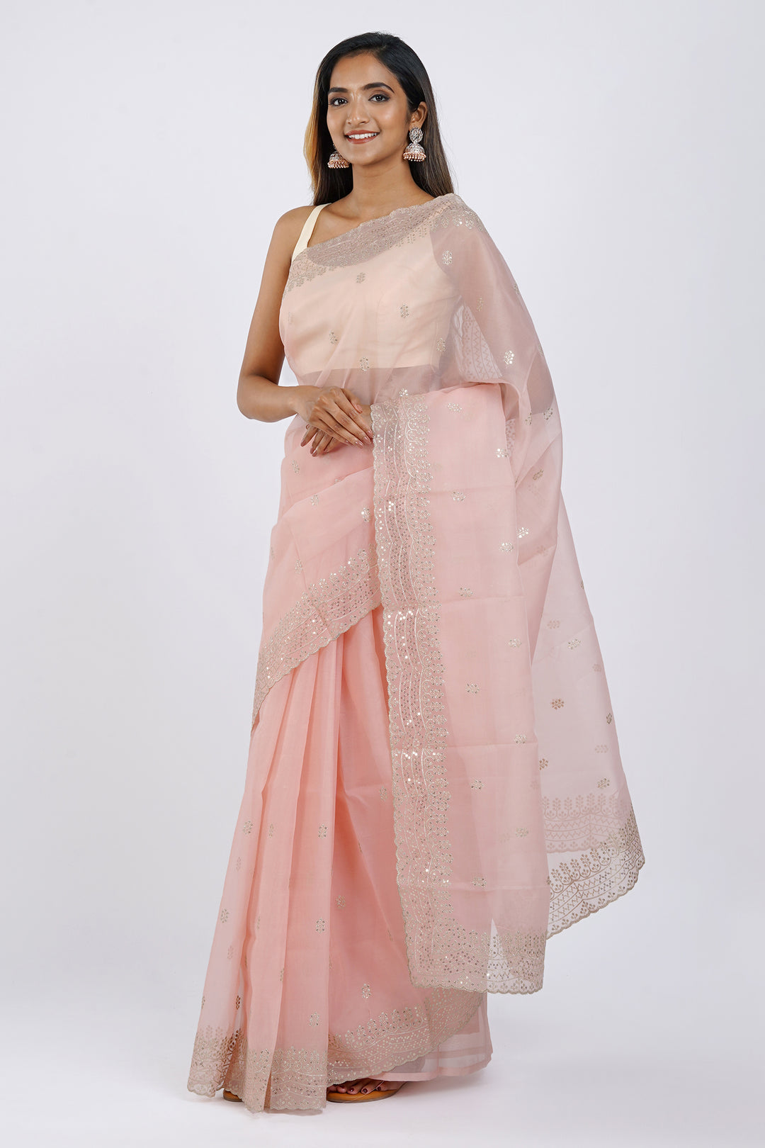 Teejh Kahaana Pink Sequin Embroidery Organza Saree