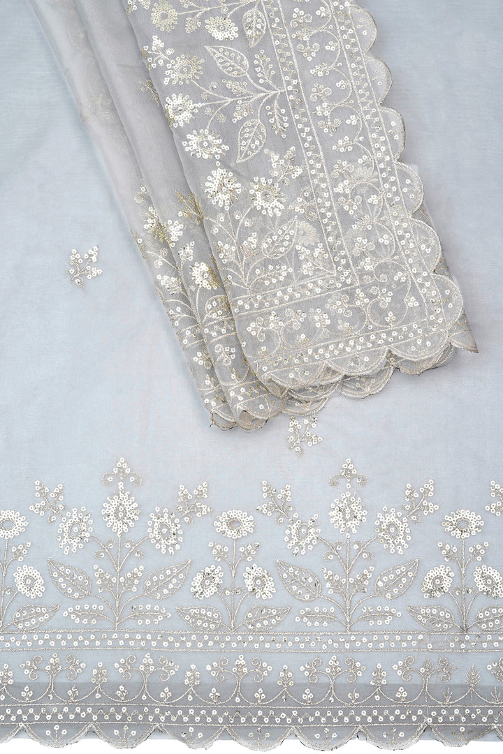 Teejh Adwetta Grey Sequin Embroidery Organza Saree