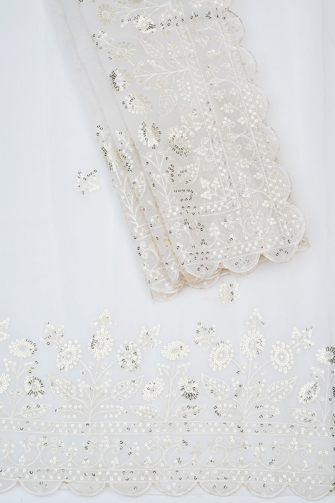 Teejh Bhrithi Off White Sequin Embroidery Organza Saree