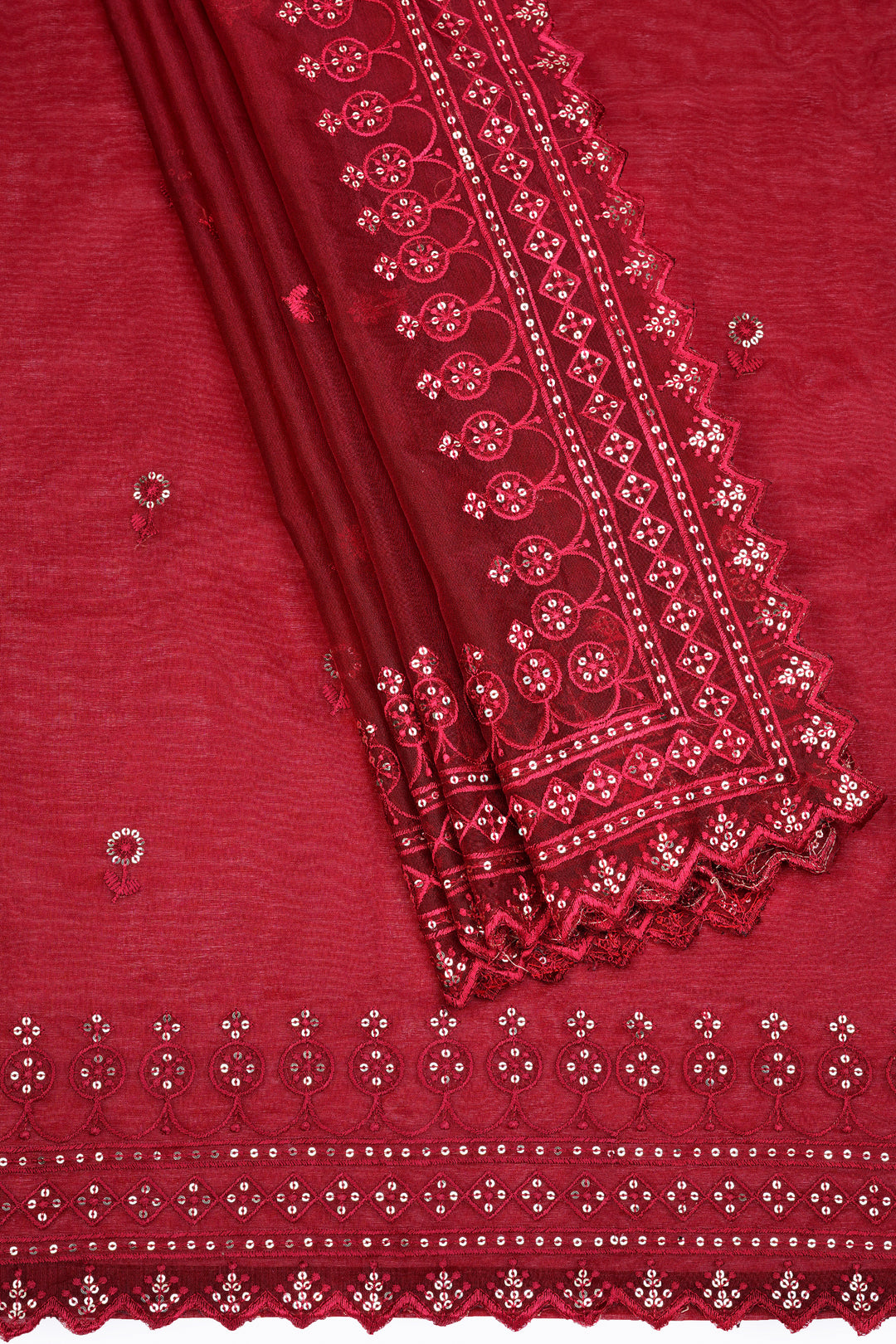 Teejh Iylia Dark Red Sequin Embroidery Organza Saree
