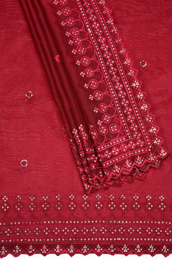 Teejh Iylia Dark Red Sequin Embroidery Organza Saree