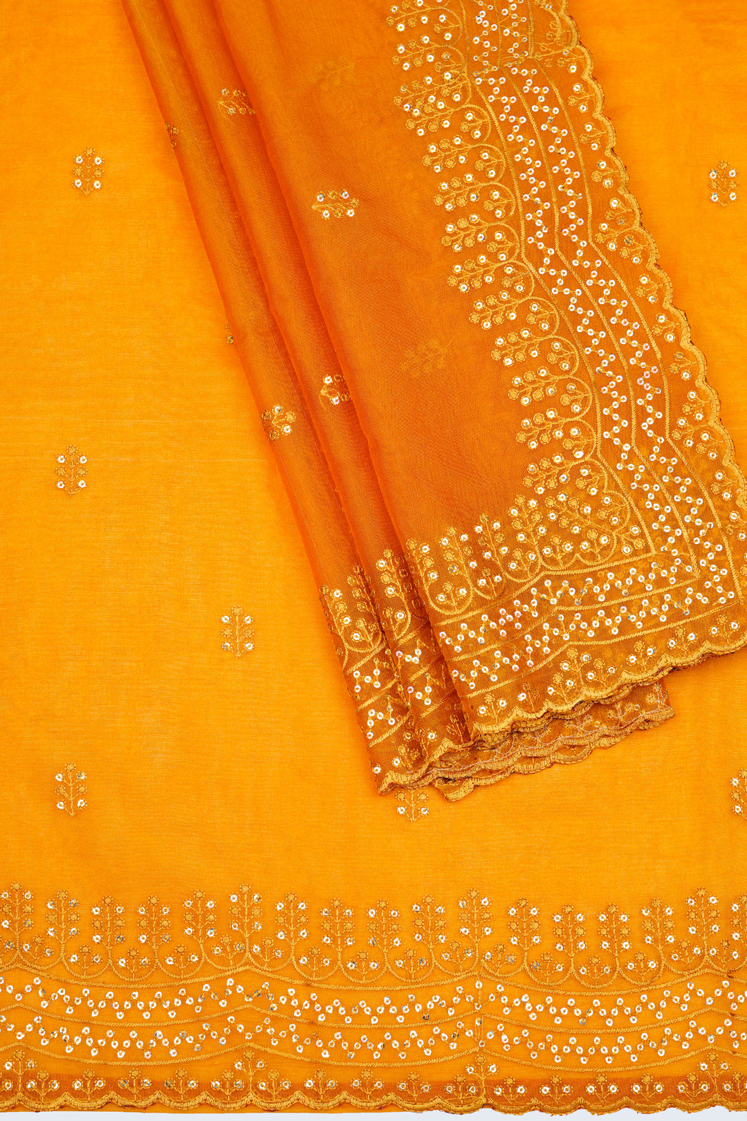 Teejh Indali Mustard Yellow Sequin Embroidery Organza Saree