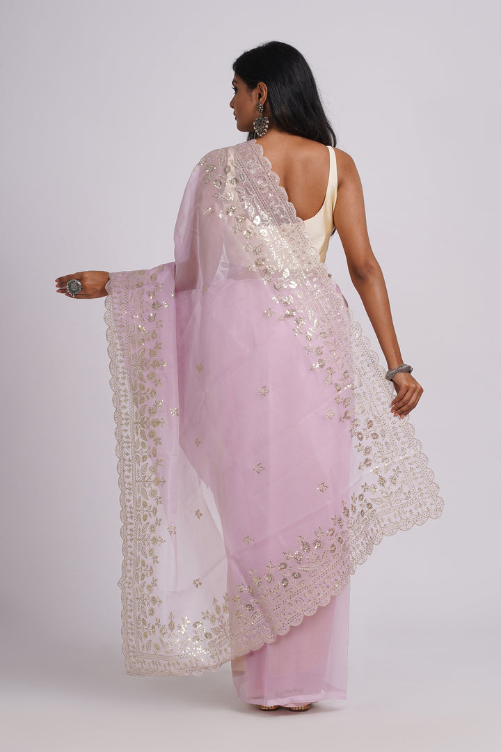 Teejh Maisha Pink Sequin Embroidery Organza Saree