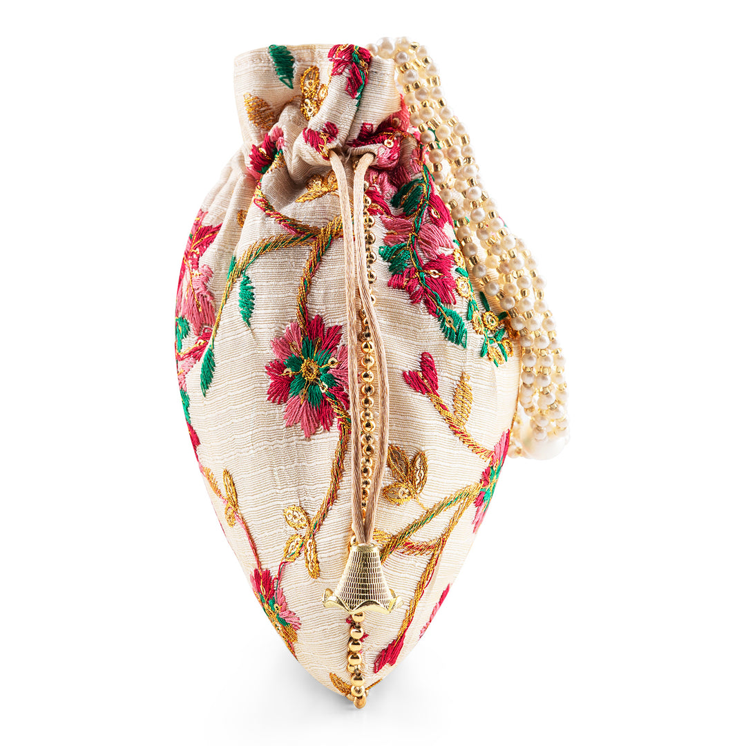 Mausam Mastana Embroidered Cream Potli Bag