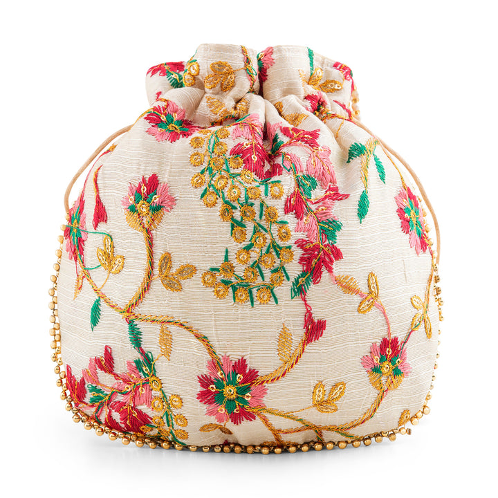 Mausam Mastana Embroidered Cream Potli Bag
