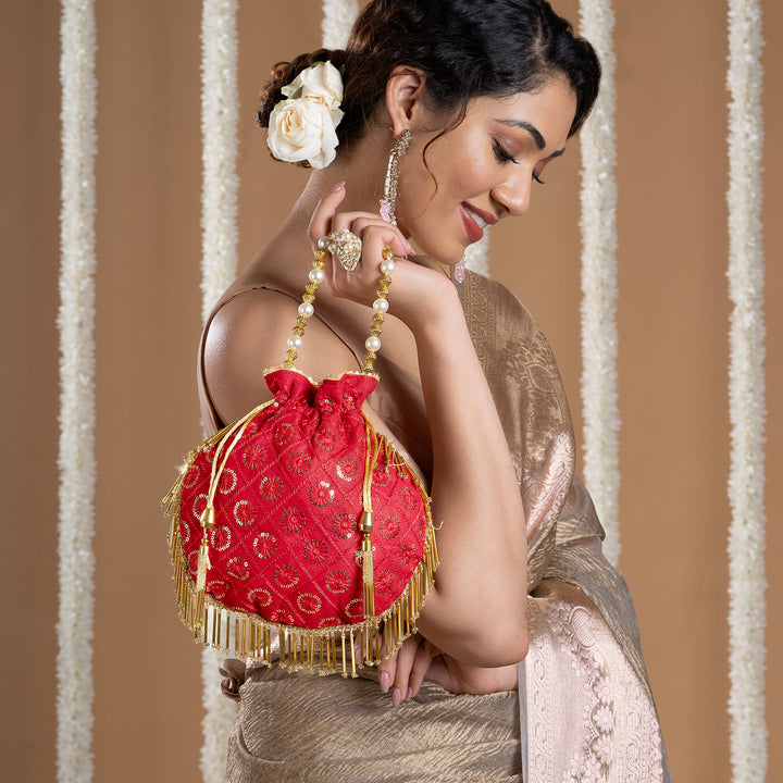 Meri Pyaari Bindu Red Sequence Potli Bag