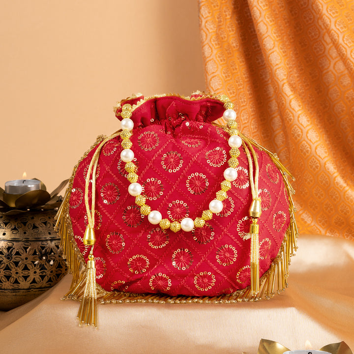Meri Pyaari Bindu Red Sequence Potli Bag