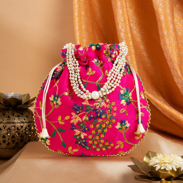 Mausam Mastana Embroidered Pink Potli Bag