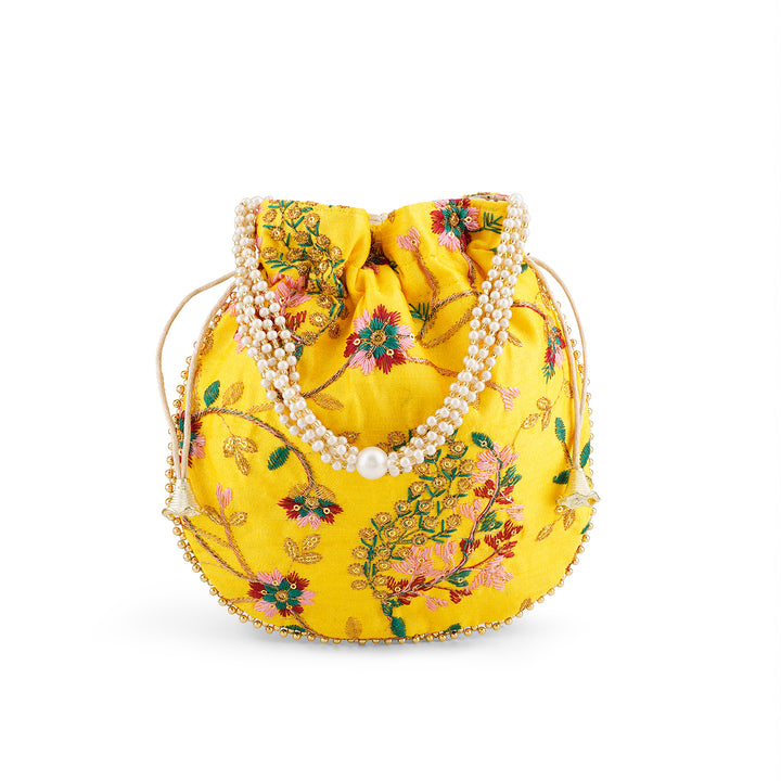 Mausam Mastana Embroidered Yellow Potli Bag