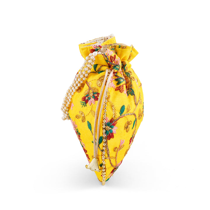 Mausam Mastana Embroidered Yellow Potli Bag