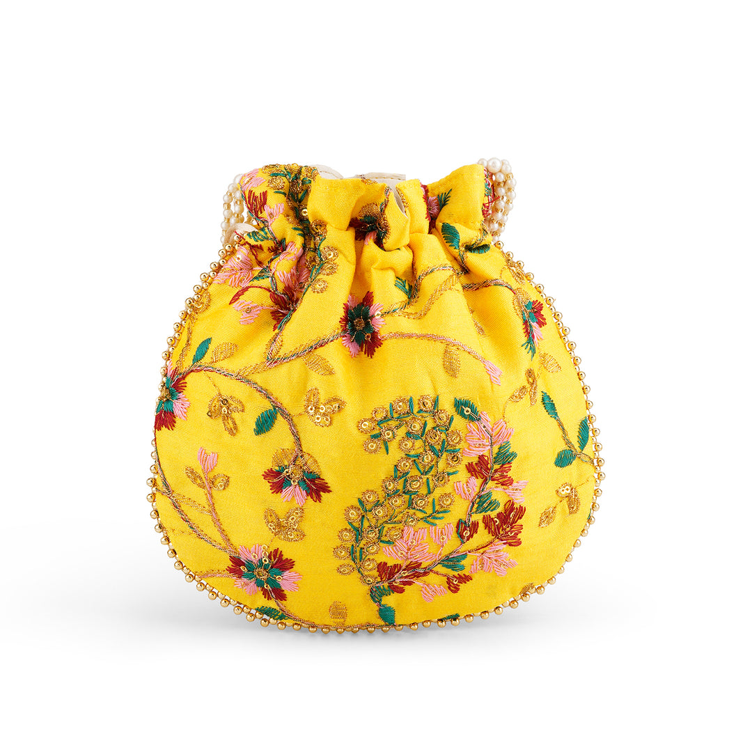 Mausam Mastana Embroidered Yellow Potli Bag