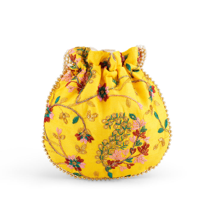 Mausam Mastana Embroidered Yellow Potli Bag
