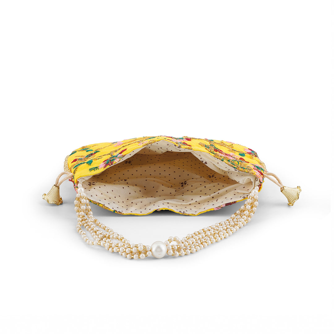 Mausam Mastana Embroidered Yellow Potli Bag