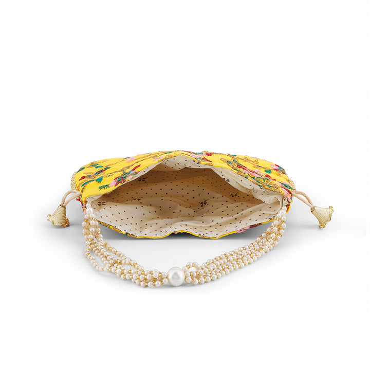 Mausam Mastana Embroidered Yellow Potli Bag