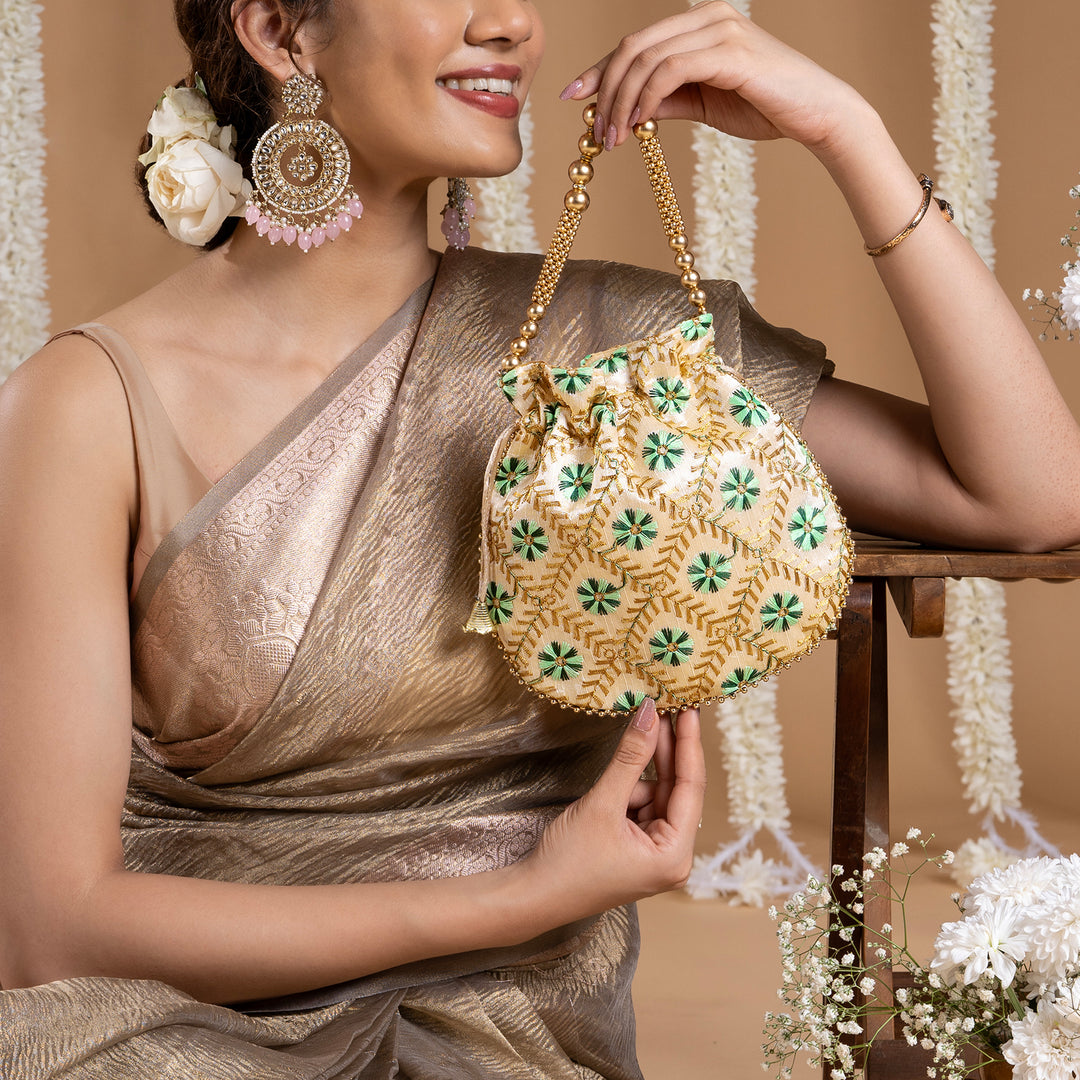 Jab Phool Khile Green Embroidered Potli Bag