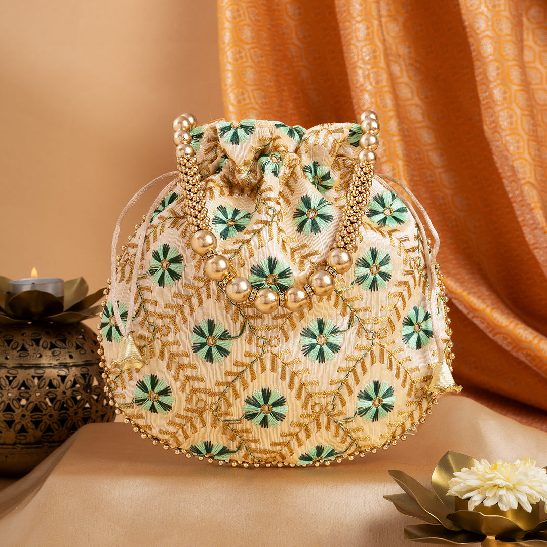 Jab Phool Khile Green Embroidered Potli Bag