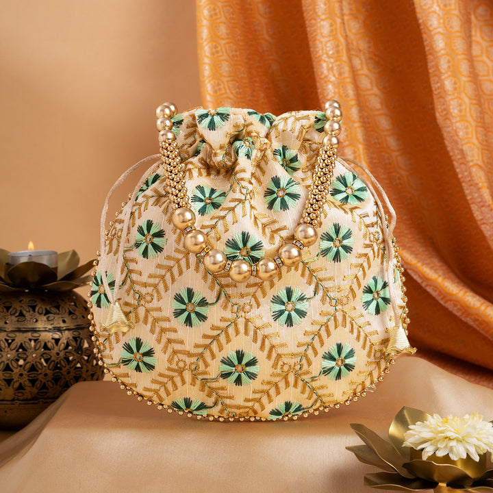 Jab Phool Khile Green Embroidered Potli Bag