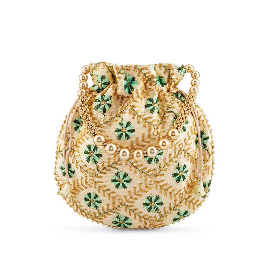 Jab Phool Khile Green Embroidered Potli Bag