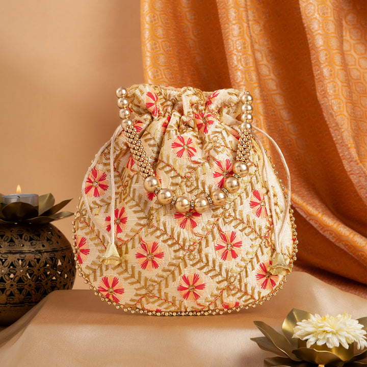 Jab Phool Khile Pink Embroidered Potli Bag