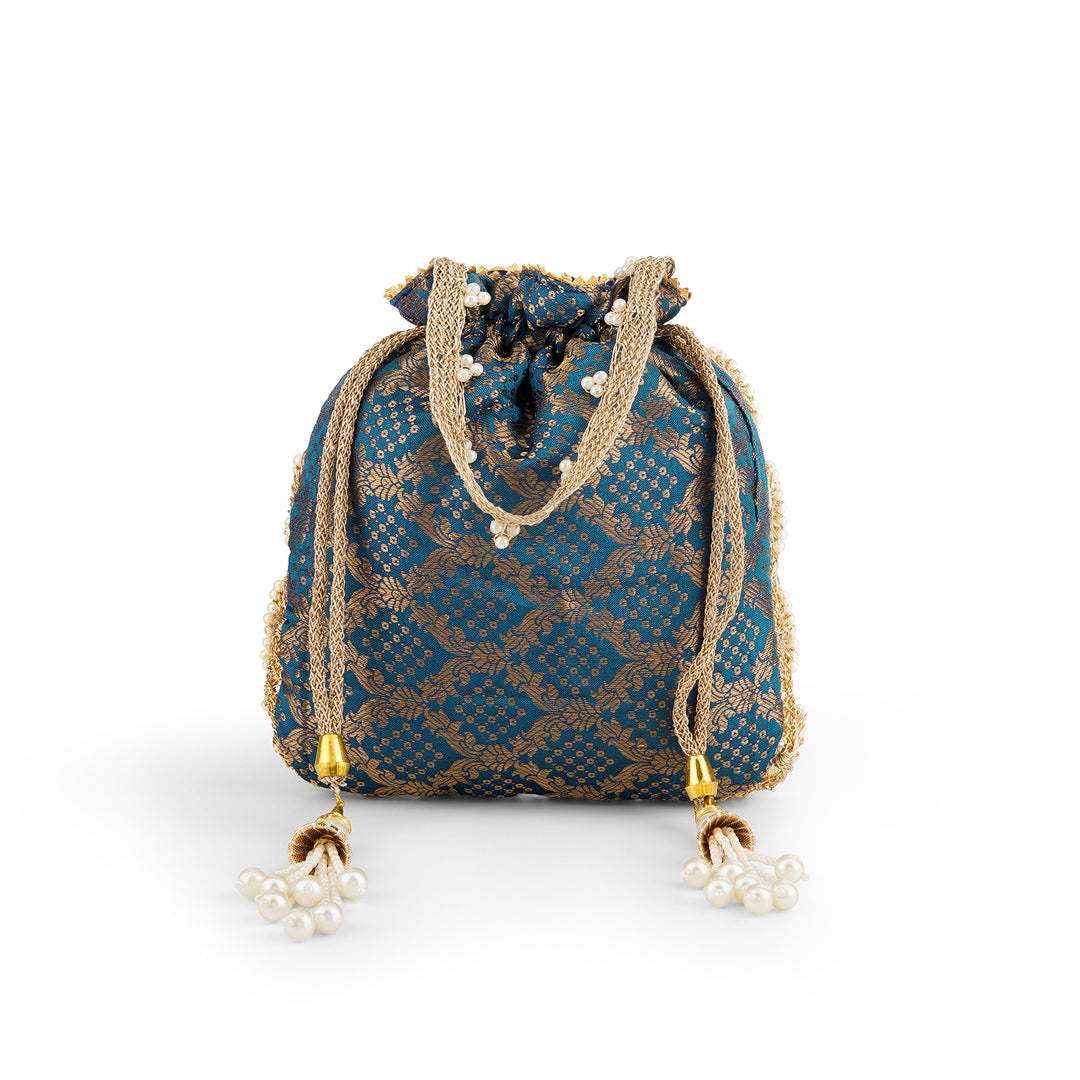 Neele Neele Ambar Blue Banarasi Print Potli Bag