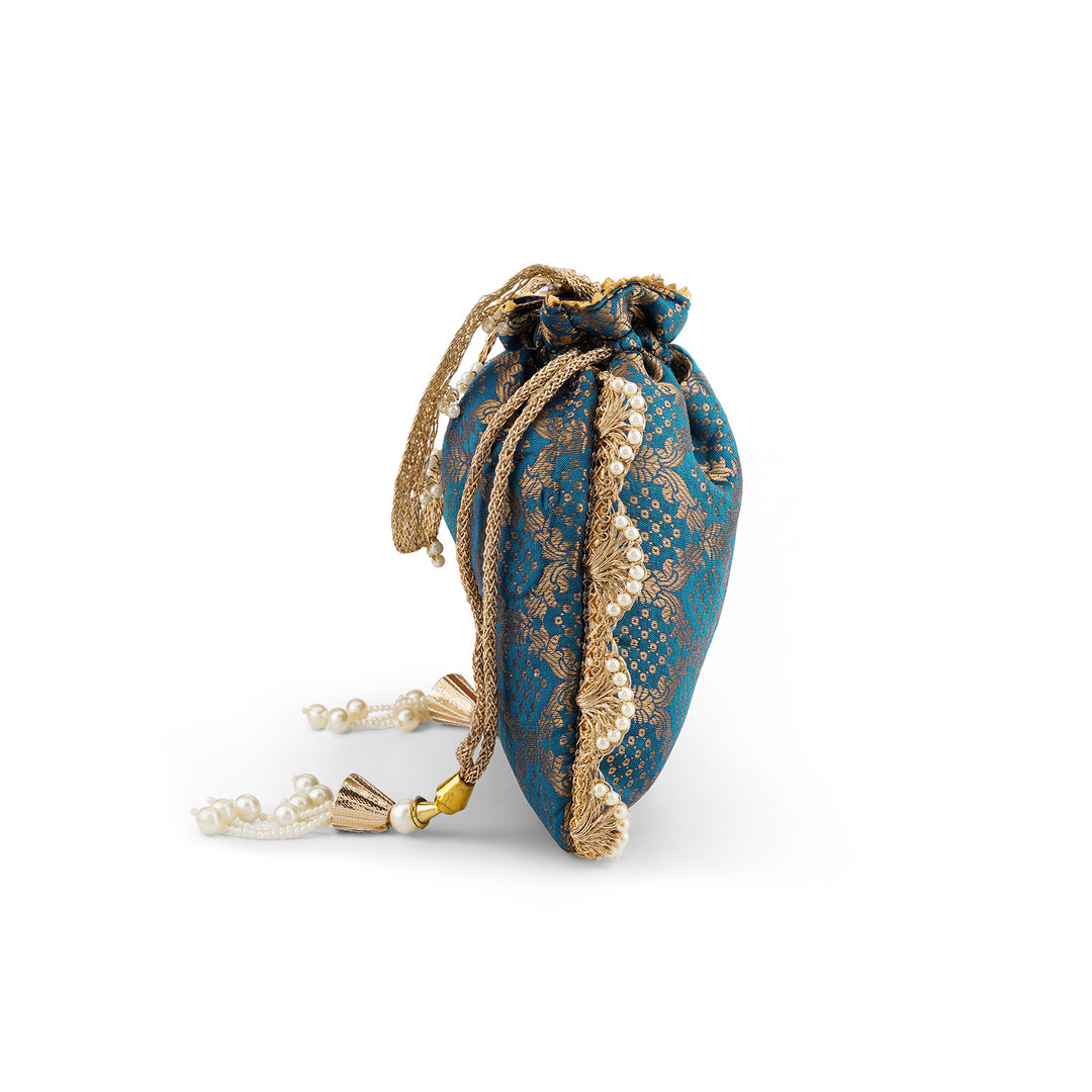 Neele Neele Ambar Blue Banarasi Print Potli Bag