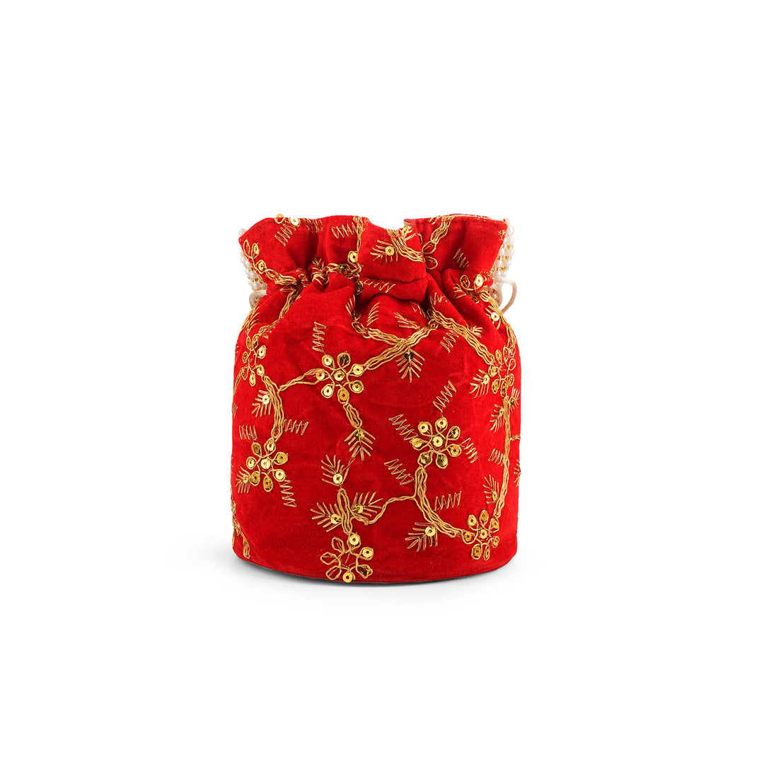 O Haseena Red Velvet Embroidered Potli Bag