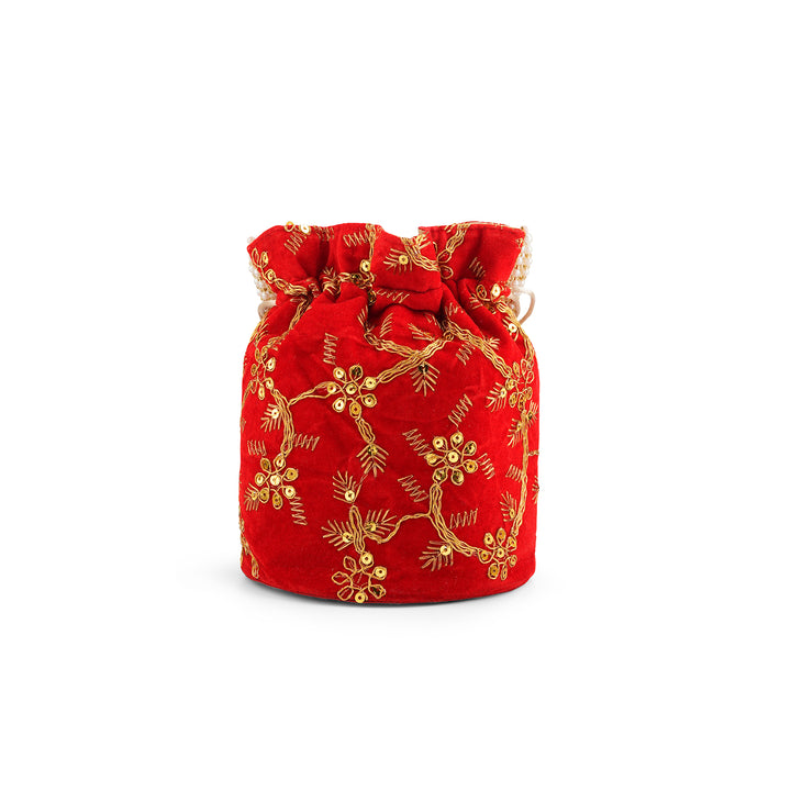 O Haseena Red Velvet Embroidered Potli Bag