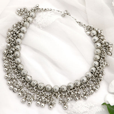 Bodhi  Silver Oxidized Gungroo Necklace - Teejh