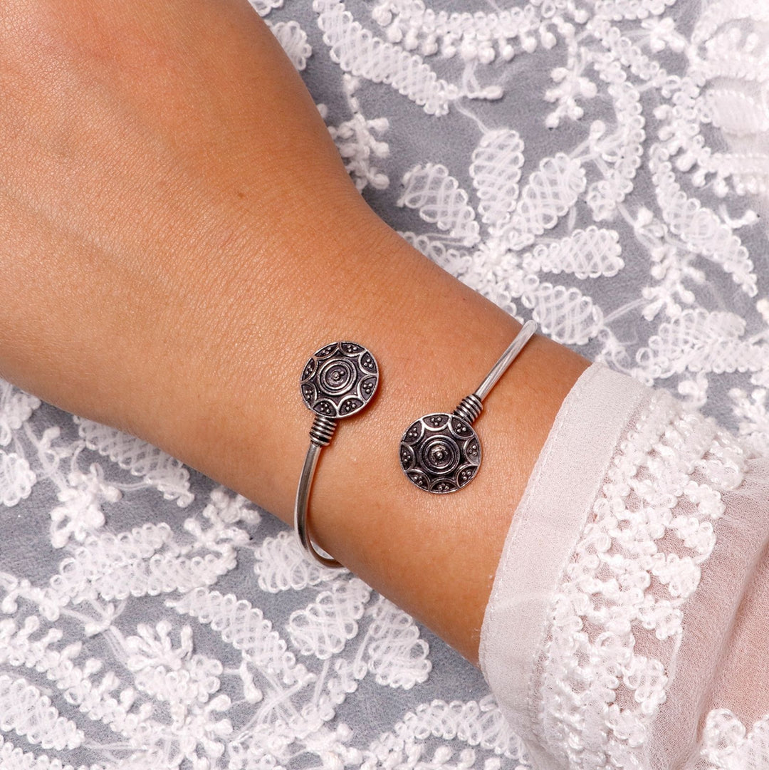 Rudra Circular Silver Oxidized  Bracelet - Teejh