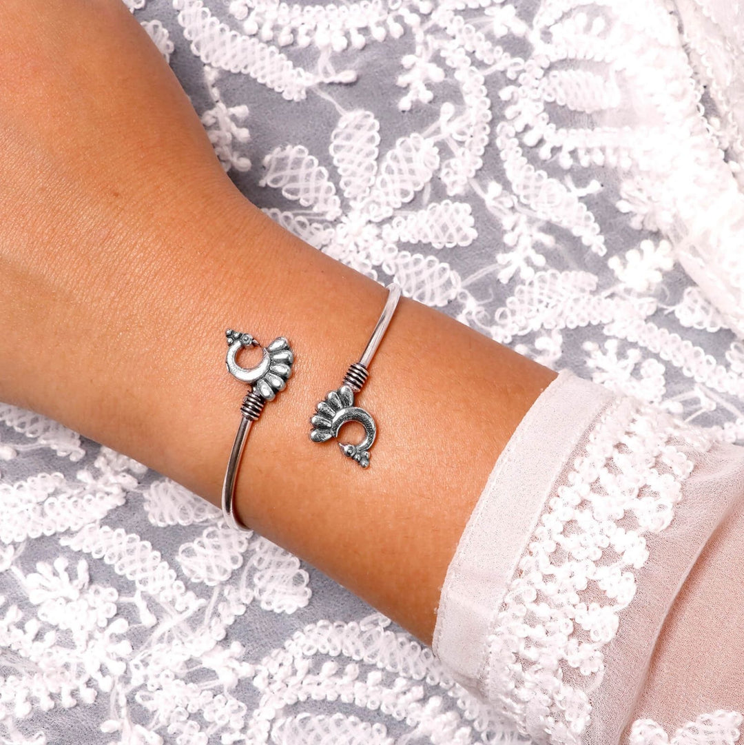 Shyla Peacock Silver Oxidized Bracelet - Teejh