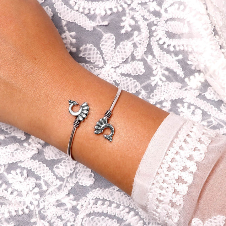 Shyla Peacock Silver Oxidized Bracelet - Teejh