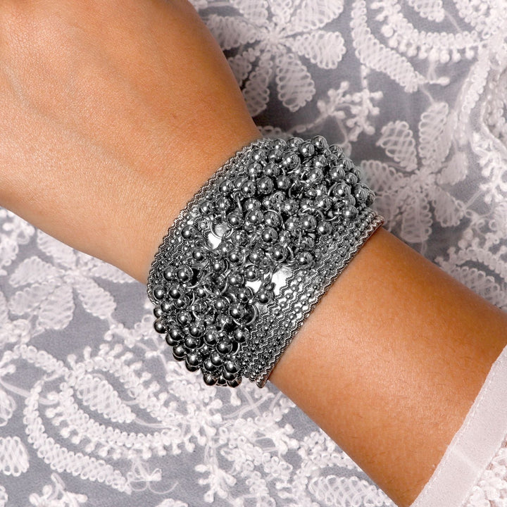 Chakrika Silver Gungroo Oxidized Bangle - Teejh