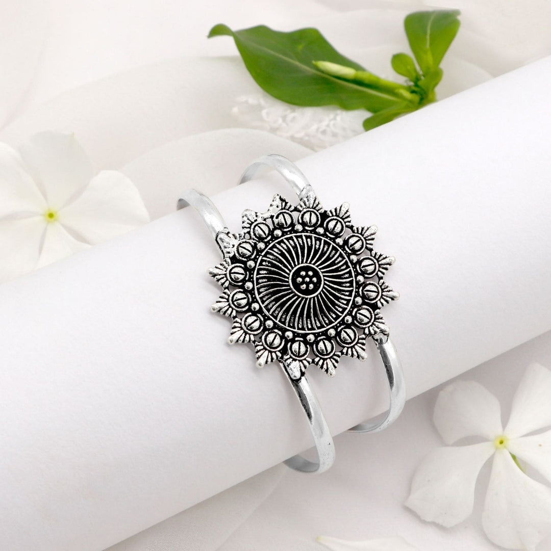 Kimaya Mandala Silver Oxidized Cuff - Teejh
