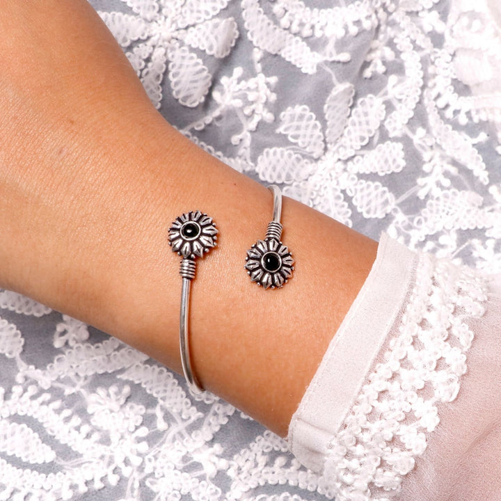 Aparna Black Circular Silver Oxidized Bracelet - Teejh