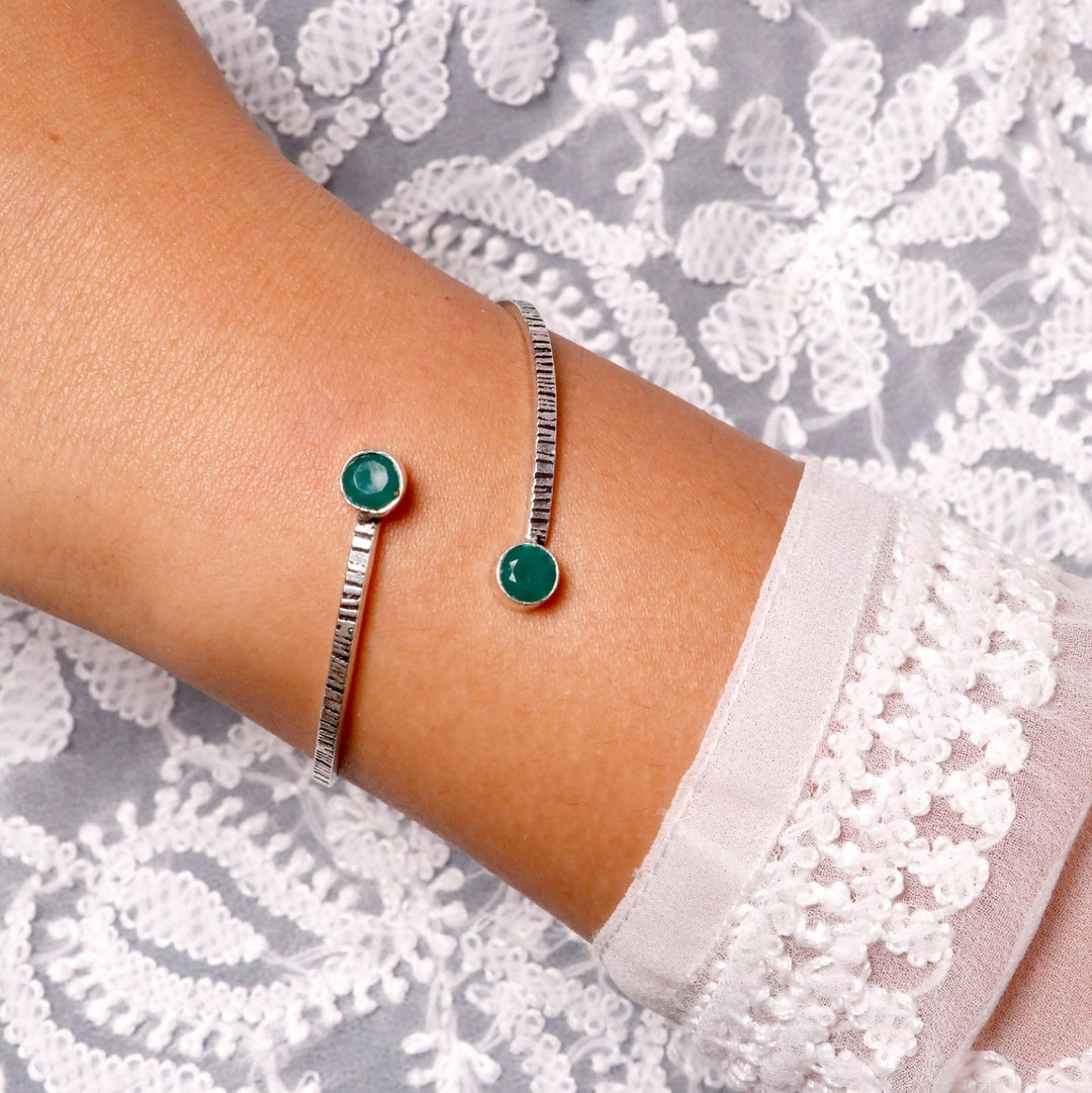 Bhamini Dark Green Silver Oxidized Bracelet - Teejh