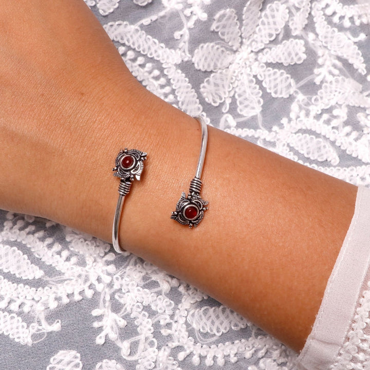 Aparna Red Flower Silver Oxidized Bracelet - Teejh