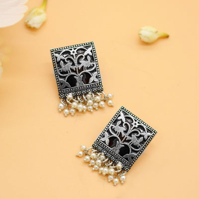Miniature Black Enamel Silver Earrings - Teejh