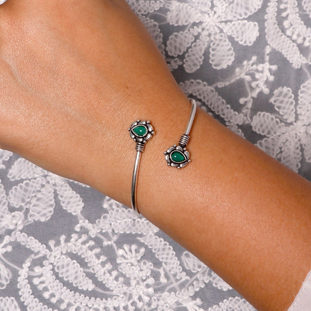 Aparna Green Leaf Silver Oxidized Bracelet - Teejh