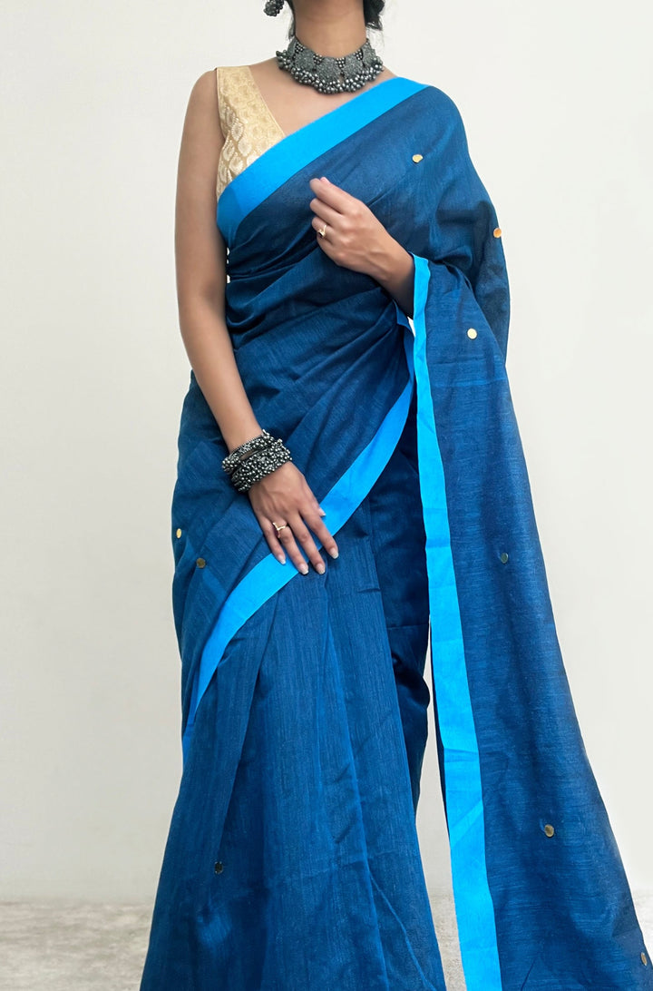 Teejh Savali Blue Mulmul Saree