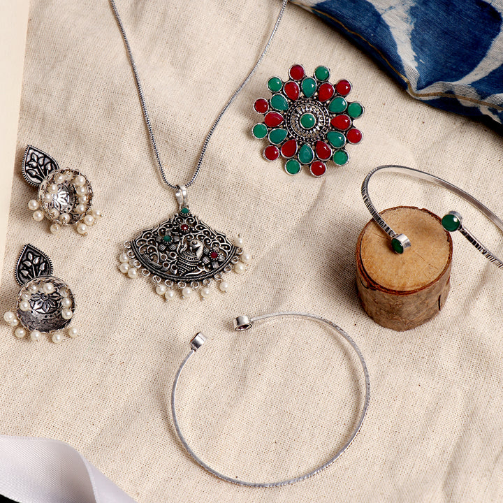Teejh Isha Multicolored Silver Oxidized Jewelry Gift Set
