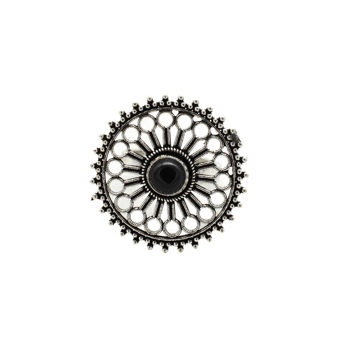 Teejh Zehar Black Metallic Silver Oxidized Jewelry Gift Set