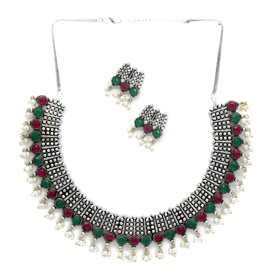 Teejh Kavya Multi colored Metallic Silver Oxidized Jewelry Gift Set