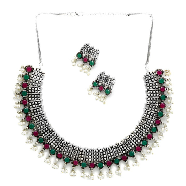 Teejh Kavya Multi colored Metallic Silver Oxidized Jewelry Gift Set