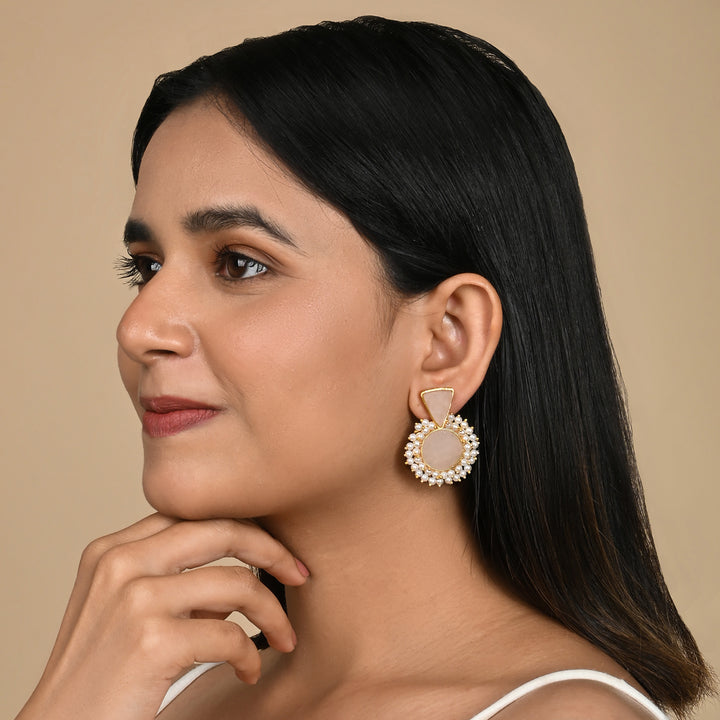 Teejh Preeti Light Pink Stone and Pearl Earring