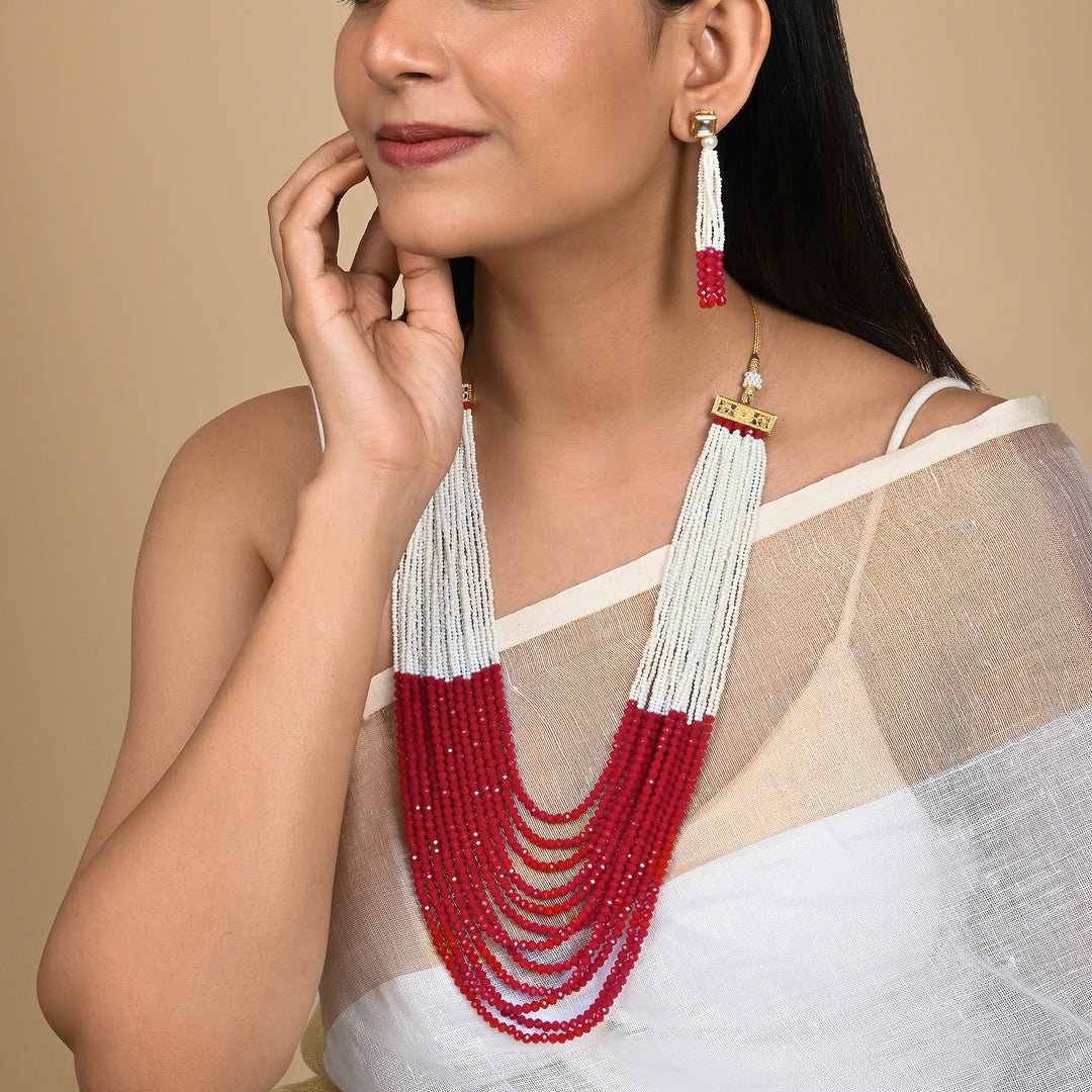 Teejh Jareen Red and White Gold Necklace Set