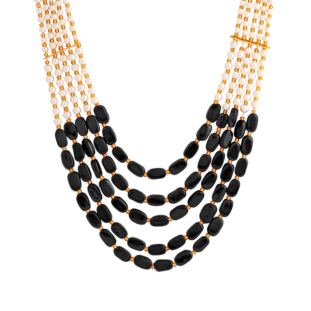 Teejh Aarushi Black Bead and Pearl Necklace